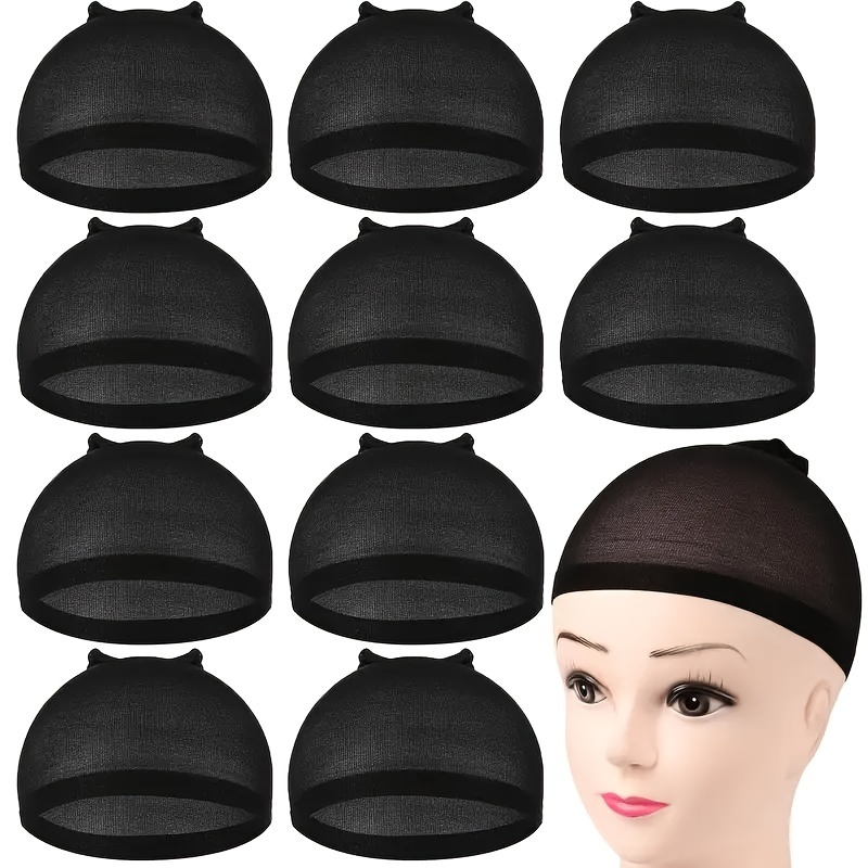 

Lot de 10 bonnets de perruque noirs, fins et extensibles, taille unique adaptée à tous les de cheveux, faciles à utiliser, cheveux