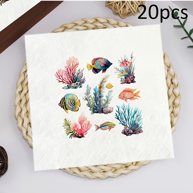 TEMU 20pcs Nautical-themed Paper Towels Suitable & Bathroom Tissue, Seashell Napkins, 2-ply High-quality Sheets For Themed Parties, Birthday