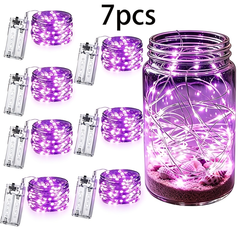 TEMU 7pcs Set, 118inch, Purple Led Fairy String Lights, Multi-functional Decorative String Lights, Length, Mysterious Purple, Decorative Ornament,