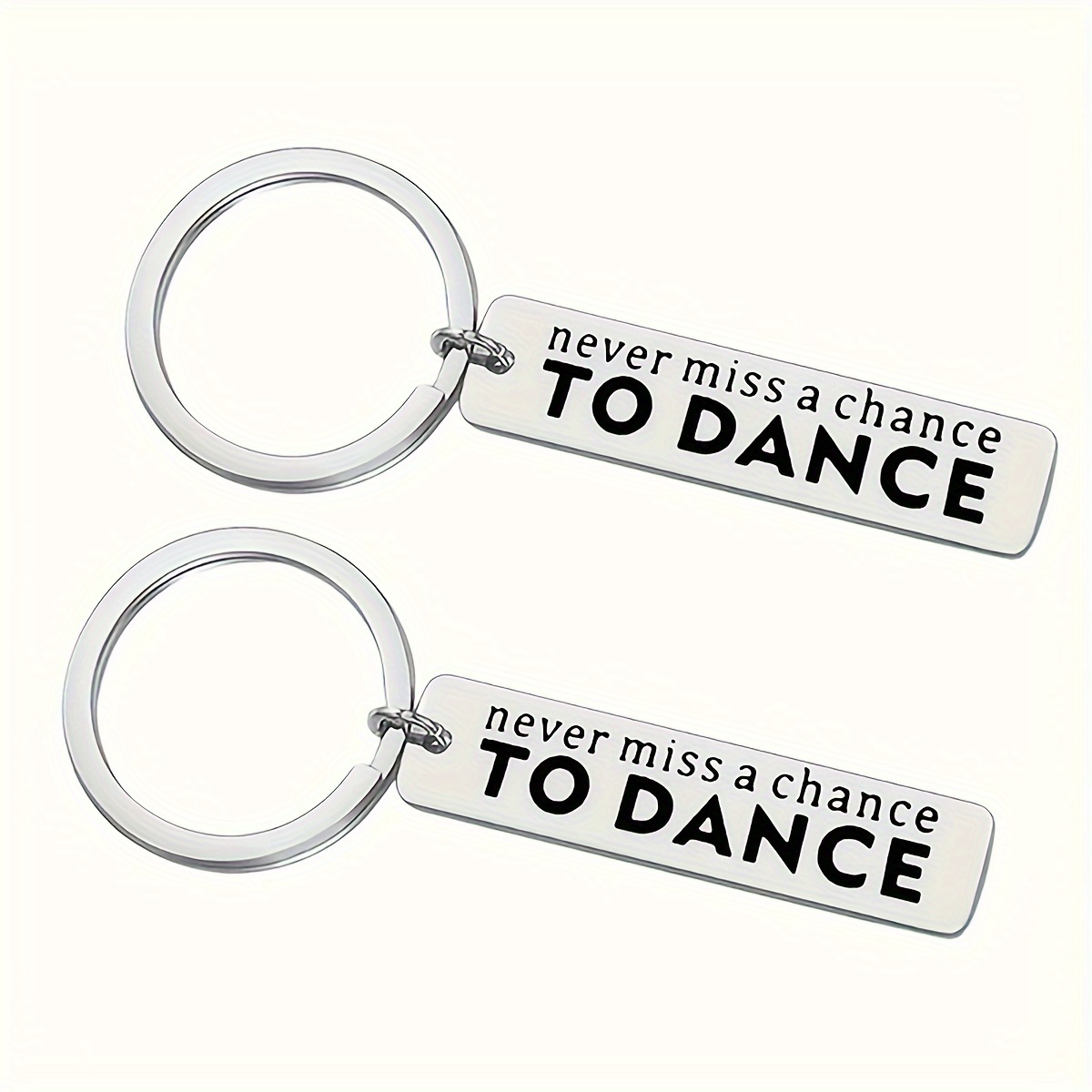 TEMU 2pcs Stainless Steel Inspirational Dance Keychains, Oblong " " Engraved Key Rings, Alphabet Themed Accessories With Ring , Ideal Gift For