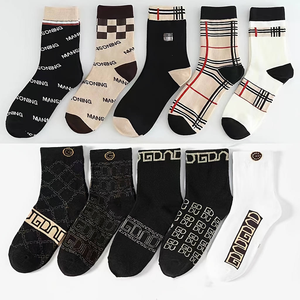 

10-pair Pack Women's Polyester Crew Socks - Breathable, Designer-inspired Knit Fabric With Alphabet Pattern, Hand Wash/dry Clean, Fashionable Mid-calf Length For All Seasons