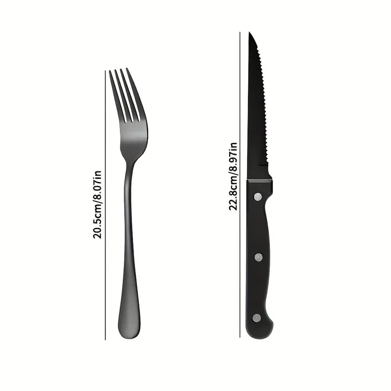 2 4 6 8 12pcs stainless steel cutlery set forks and steak knives suitable for halloween mardi gras easter thanksgiving christmas and other holiday occasions dishwasher safe Product details 3