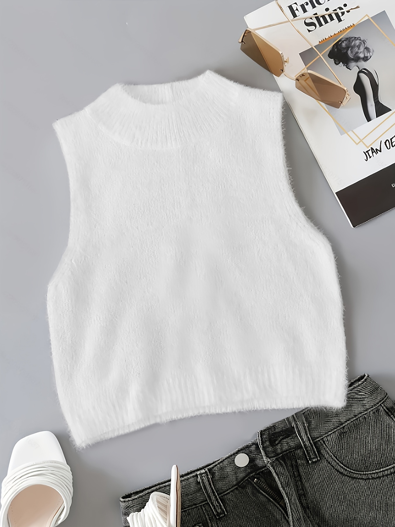 Solid Color Sweater Vest Casual Mock Neck Sleeveless Vest - Temu