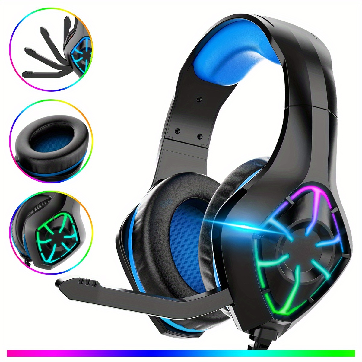 TEMU Casque Gaming pour PS5/PC//Switch, Écouteurs Filaire, Gaming à Éclairage RGB, Casque Gaming, Casque Gaming Filaire, Casque Gaming Fil, Gaming