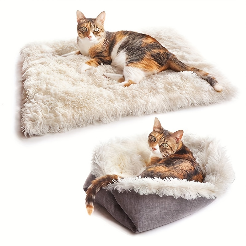 

Self-warming Plush Cat Bed - Convertible Cuddler For Indoor Cats, Blended Material With Long Faux Fur, Machine Washable - Small Size