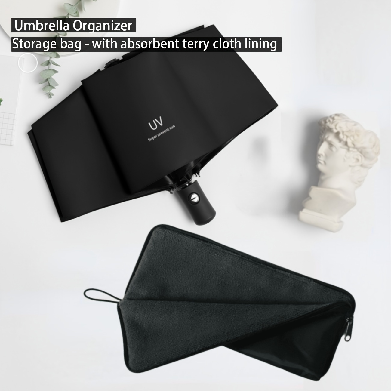 

1pc Portable Waterproof Umbrella Storage Bag, Absorbent Towel Cloth, Casual Simple Style, Household Supplies, Durable Zipper Closure, Travel-friendly