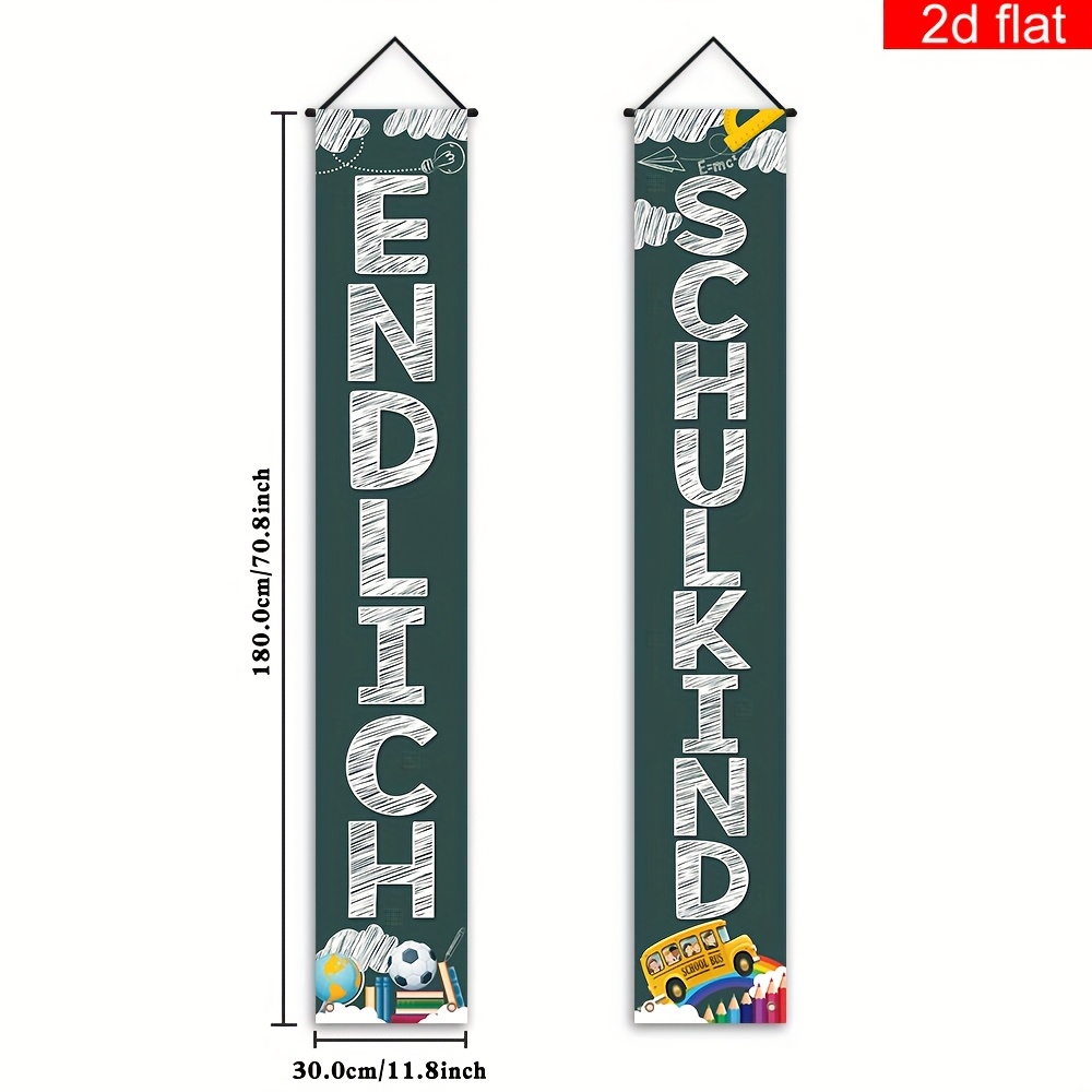 TEMU 2d Flat, 1 Pair German Back To School Banner " Schulkind" ( School) - Chalkboard-style Classroom Door Decorations With Pencils & Books Design,