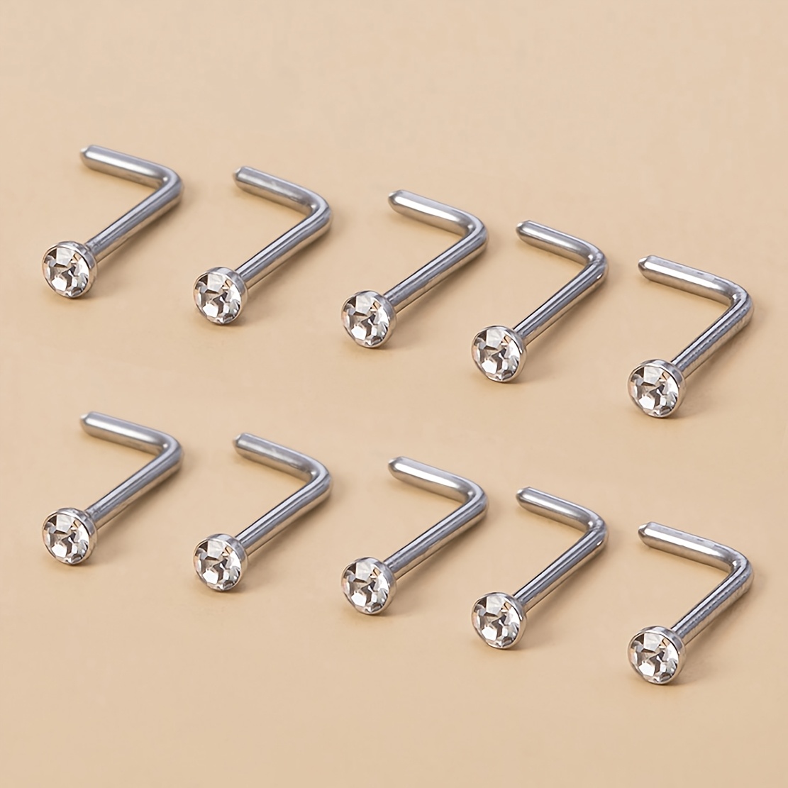 TEMU 10 stuks L-vormige neusstud neusschroef ring set neusgaten piercing roestvrijstalen lichaamskleding sieraden voor dagelijks gebruik