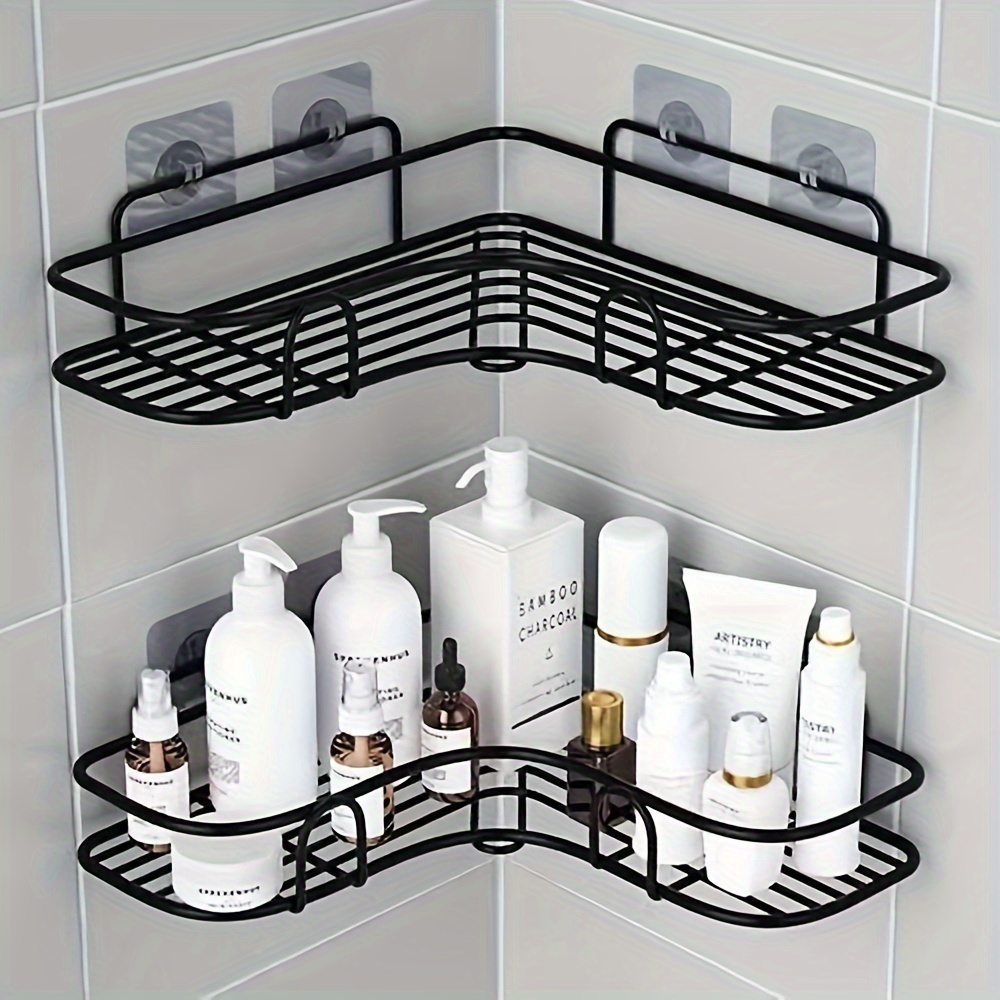 

1pc Metal Bathroom Corner Shelf, Triangle Wall Mounted Storage Rack For Restroom, Washroom, Kitchen Organizer, Bathroom Supplies
