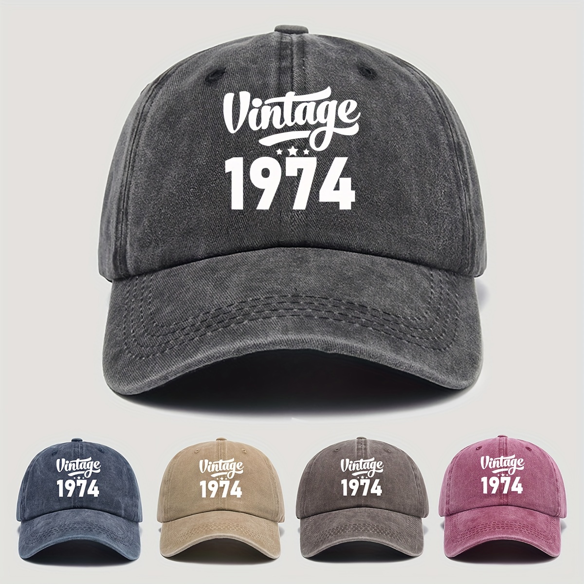 

Vintage 1974 Print Distressed Washed Baseball Cap, Unisex Casual Outdoor Sun Protection Trendy Hat, Adjustable Fit, Multiple Colors Available