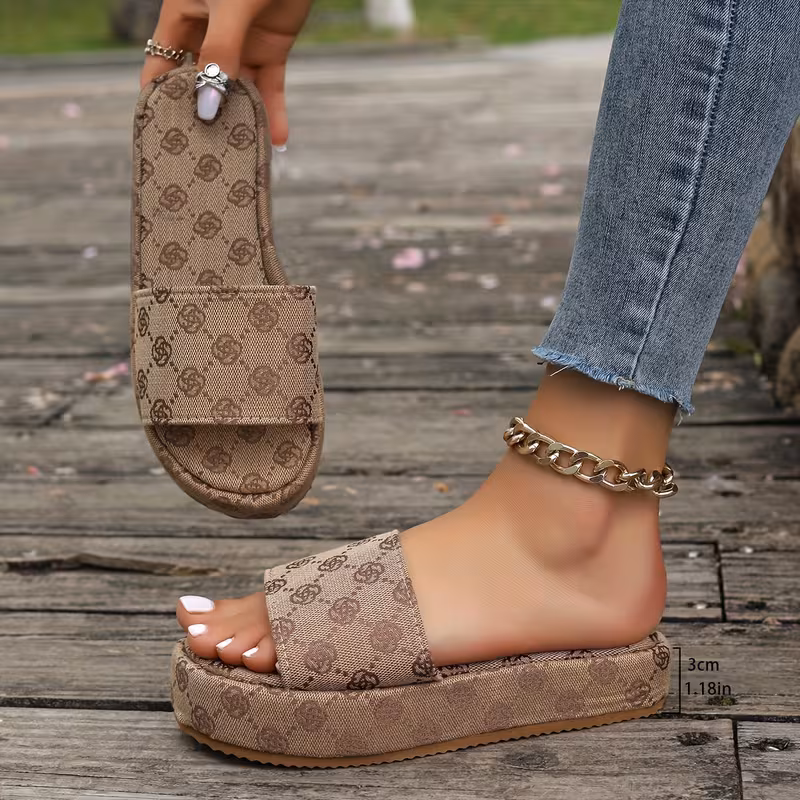 womens floral pattern sandals platform slip on slides walking slides 4