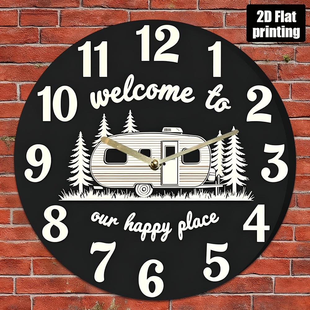 TEMU 8-inch Welcome To Our Happy Clock - Silent Acrylic Quartz Design, 2d Flat Display, Home, Holiday, Living Room, Coffee Area, Or Bedroom Decor,
