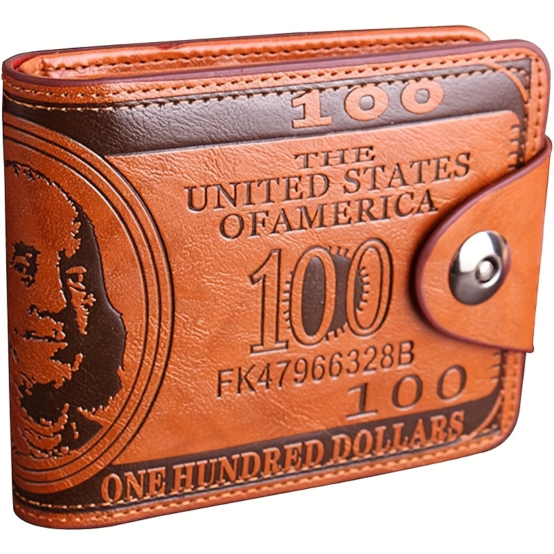 

1pc Elegant Men's $100 Printed Wallet, Nylon Leather With Card Holder Slots, Window, And Money Compartments