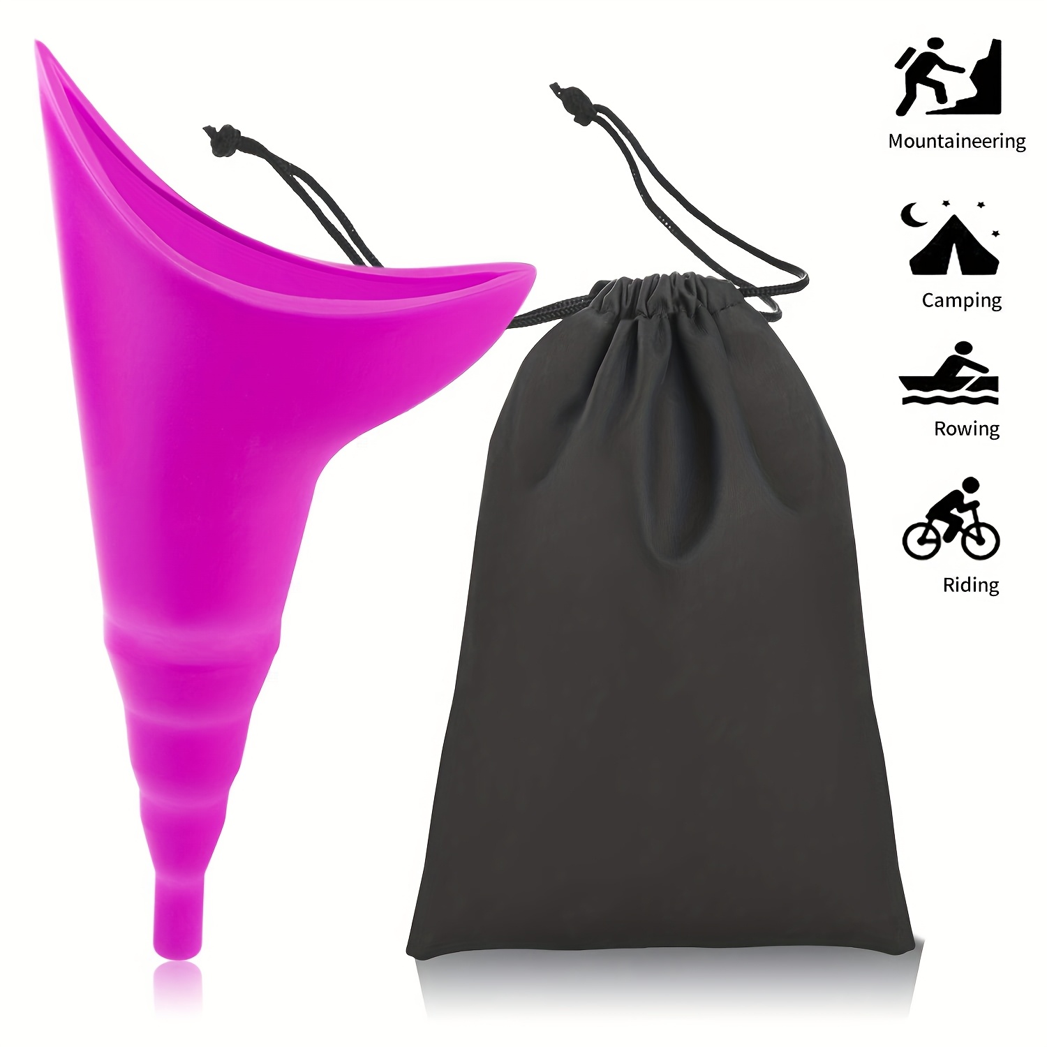 Portable Women's Urinal with Reusable Funnel and Leak-Proof Design - Pink, Includes Gray Drawstring Bag for Easy Storage - Perfect for Camping, Hiking, and Travel, Camping Gear | Discreet Urinal | Durable Construction, Toiletry Travel Bag