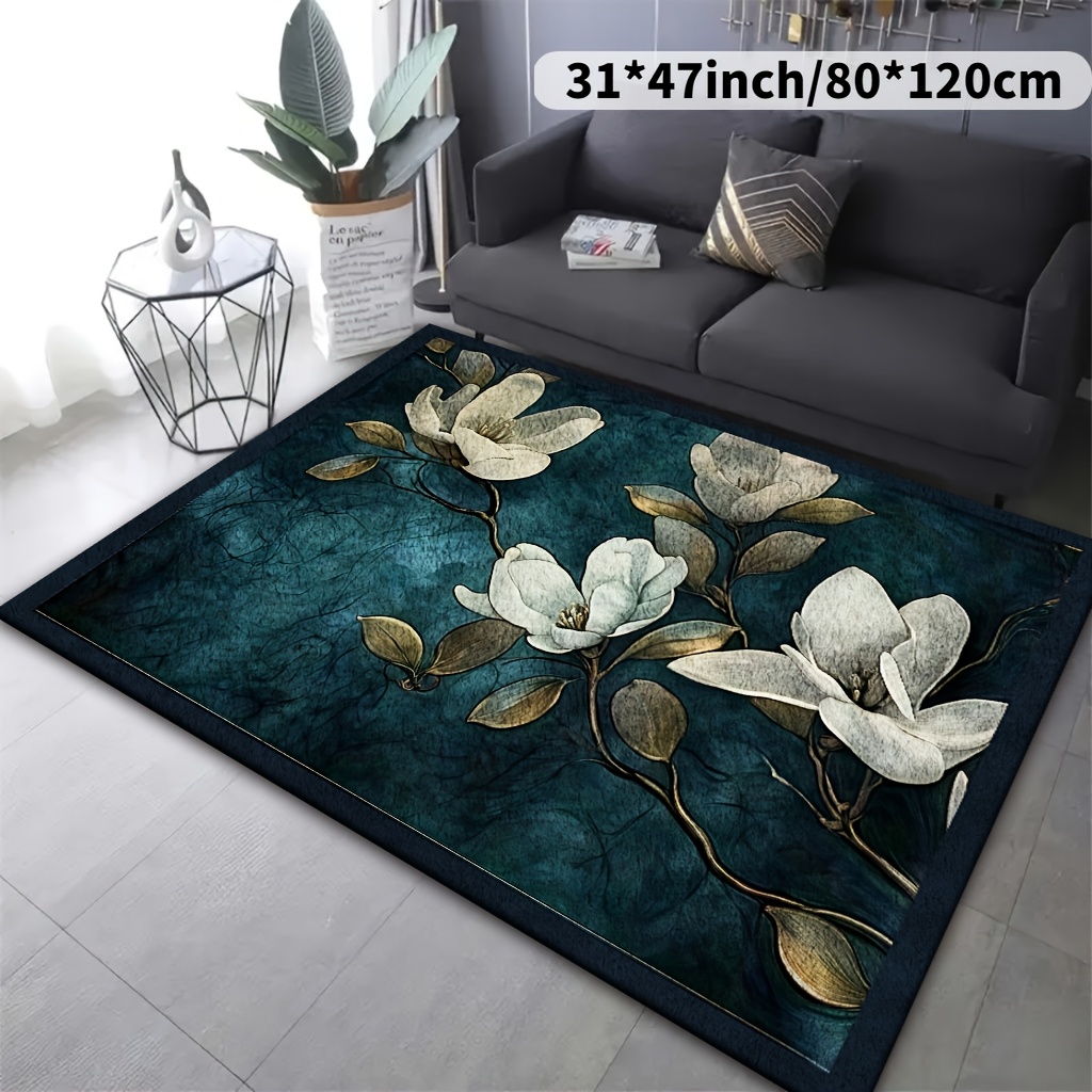 TEMU 850g/mÂ² Velvet Modern Minimalist Style Magnolia Pattern Rug, Non-slip, Machine Washable, Thickened, Suitable For