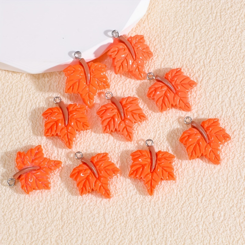 

9pcs Cute Cartoon Simulated Maple Leaves Resin Charms, Vibrant Red Autumn Foliage, Diy Jewelry Accessories For Necklaces, Earrings, Handbags, Phone Charms