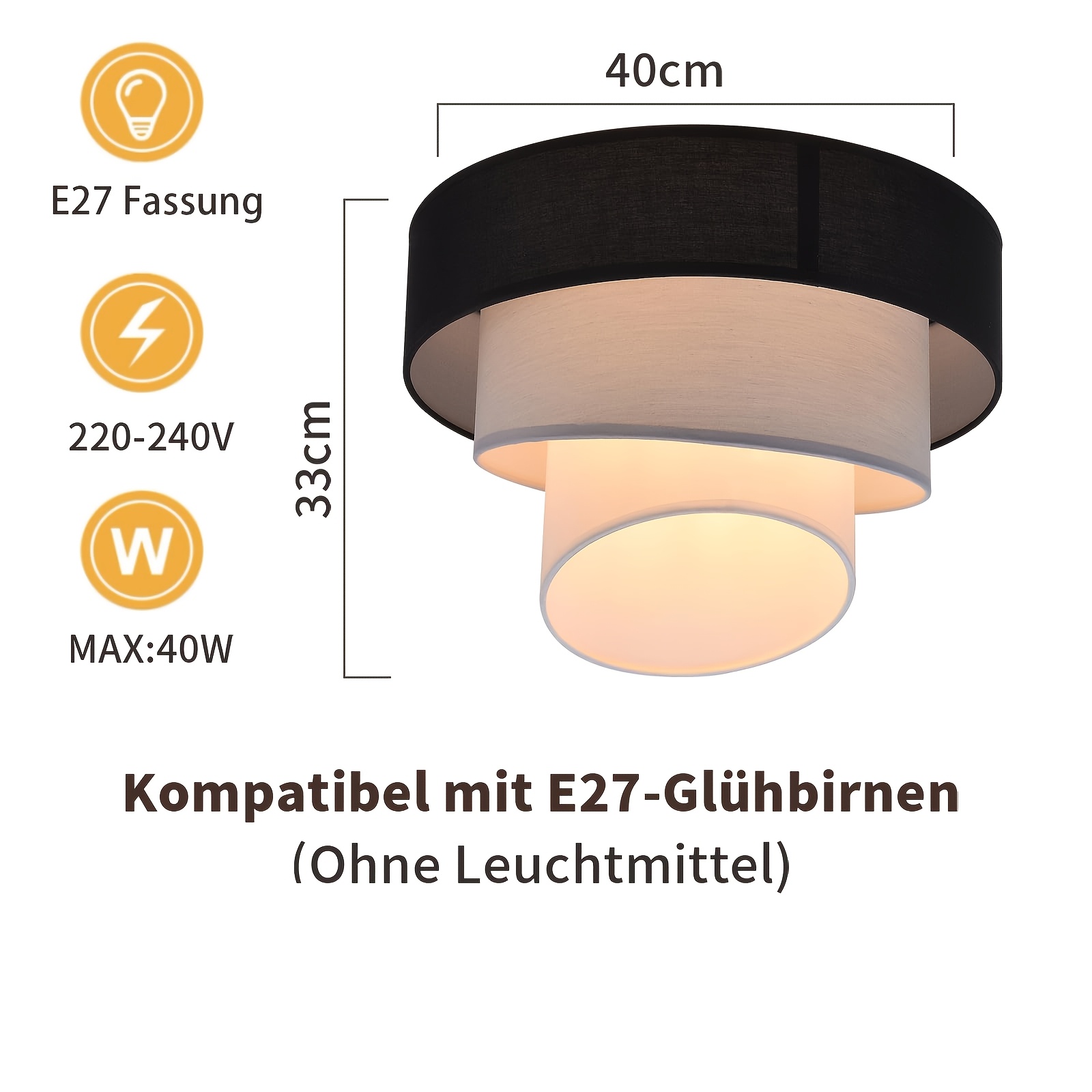 Image of Bedroom Ceiling Lamp With Fabric Shade - E27 Fabric Ceiling Lamp Warm White Bedroom Lamp Fabric Ceiling Light For Kitchen Office (bulb Not Included)
