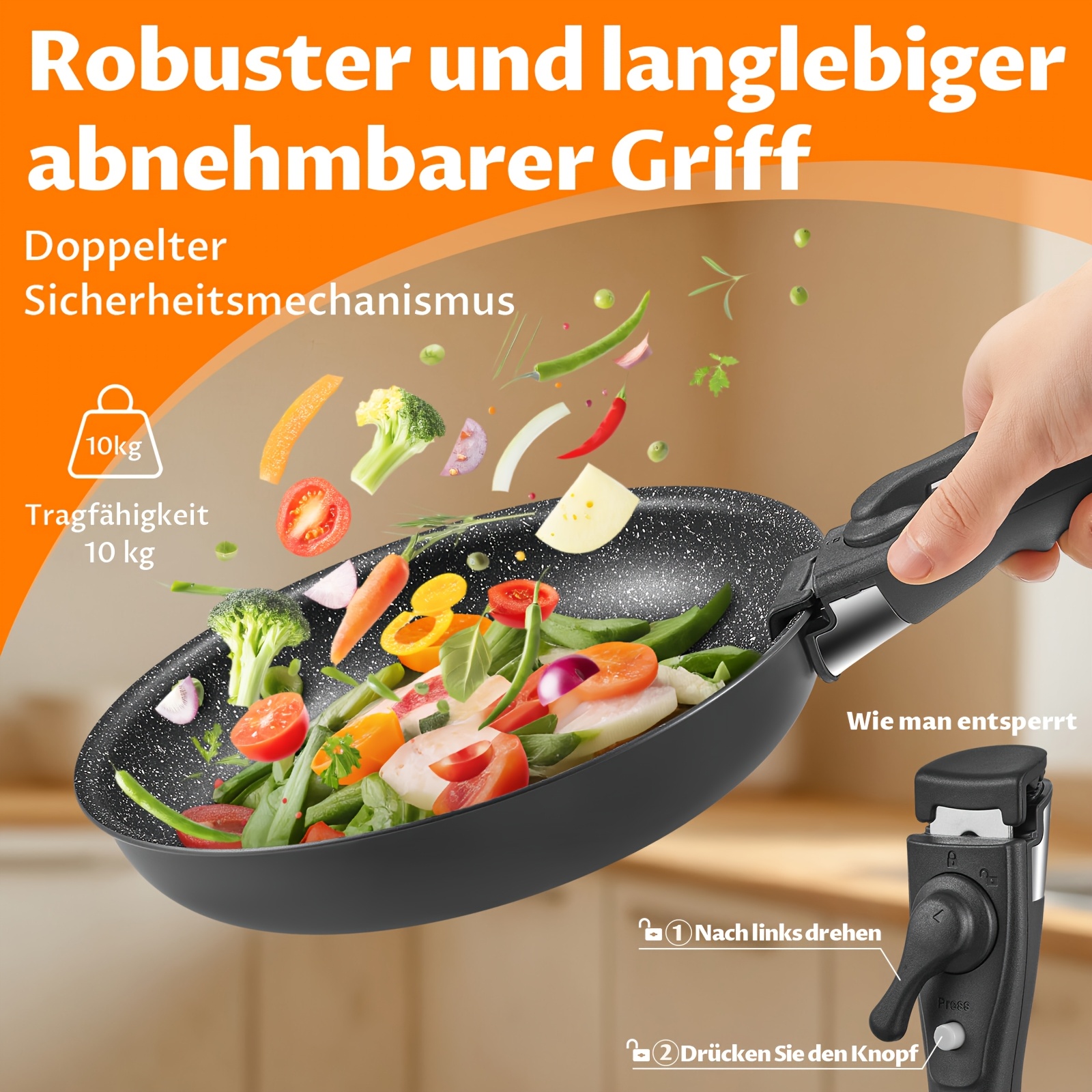 TEMU Non Stick Frying Pan With Removable Handle, Non Stick Frying Pan Set For Induction , 4 Pieces Frying Pan Set For All