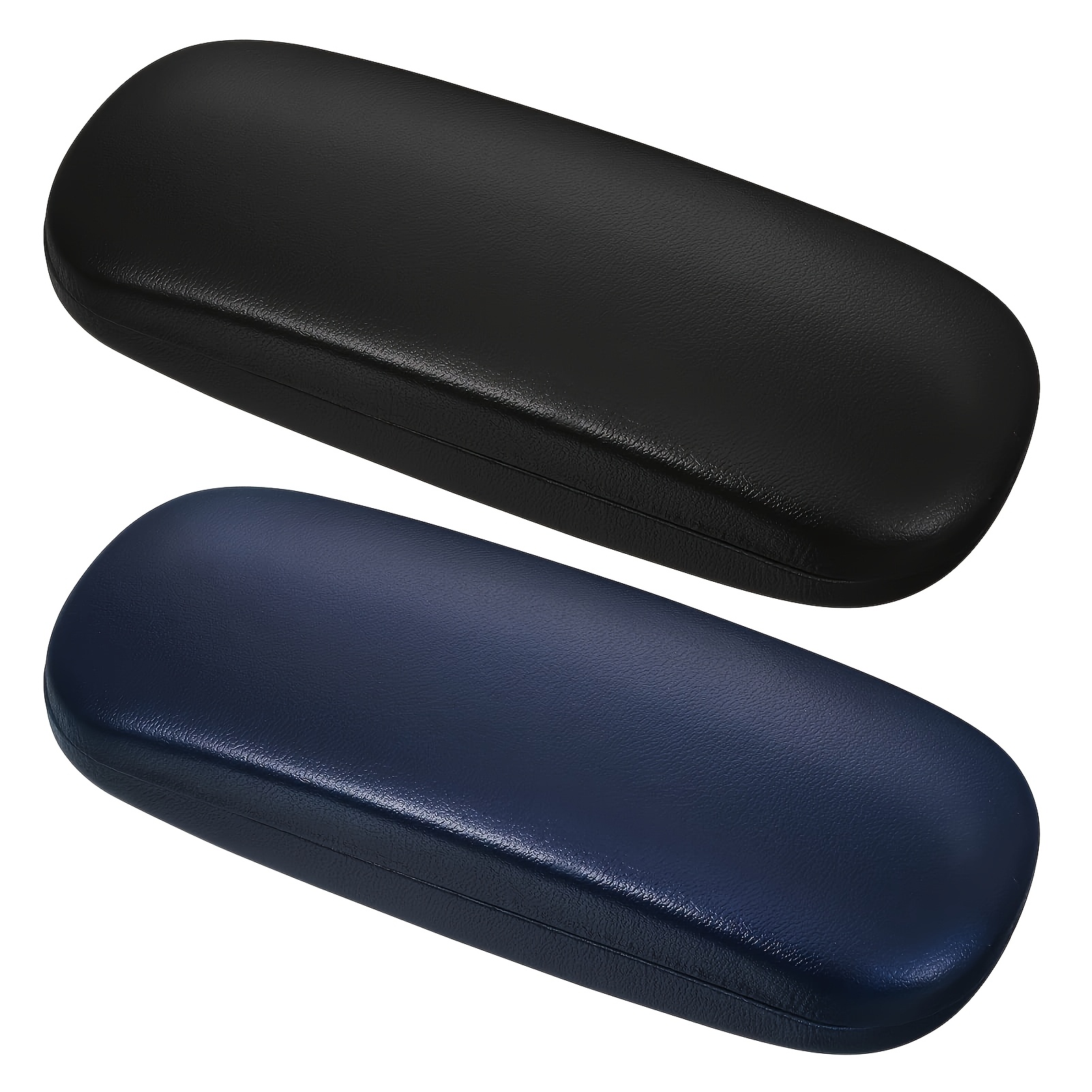 TEMU 2-pack Faux Leather Eyeglass Cases - Hard Shell Protective Glasses Case With Lining, Lightweight & Portable, Scratch-resistant, Black & Navy