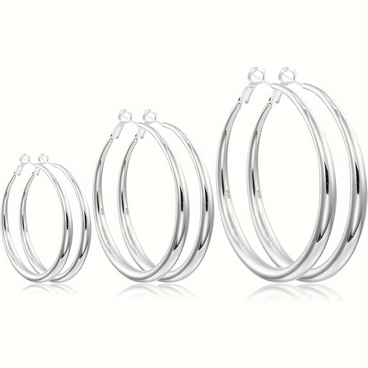

3 Pairs Of Gold Silver Large Hoop Earrings For Women 925 Sterling Silver Hoop Earrings Hypoallergenic Lightweight Plated Large Round Hoop Earrings For Women 30/40/50 Mm
