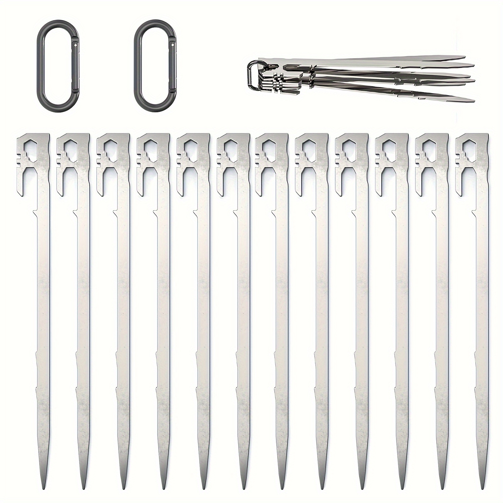 Image of Set Of 12 Sturdy Metal Tent Stakes Perfect For Camping, Beach , Outdoor Activities, And Garden Use; A Versatile Must-have For Home