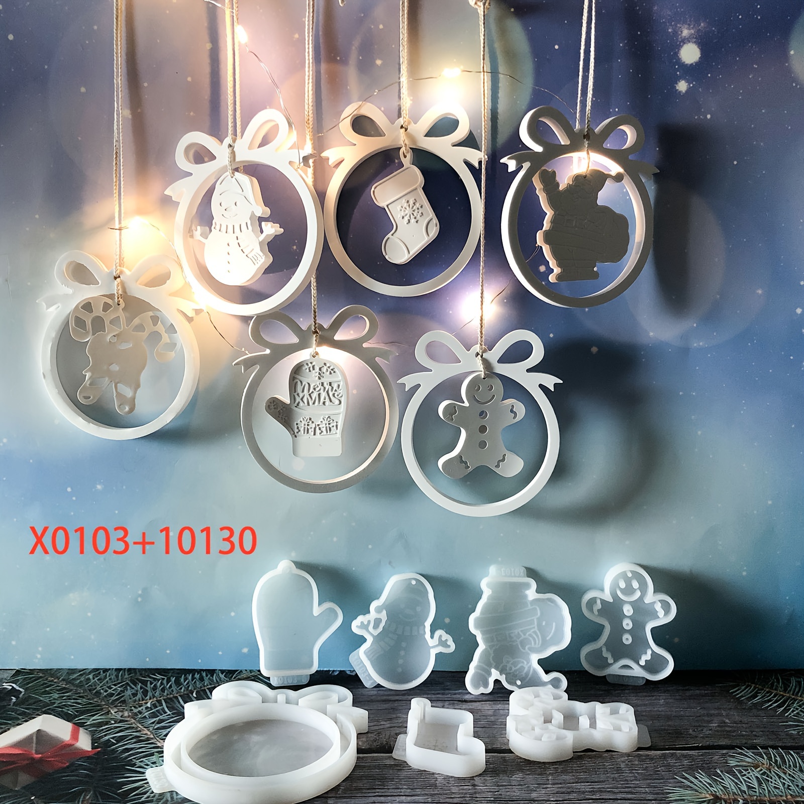 

7pcs Christmas Ornament Silicone Mold Set - Diy Bow, Gingerbread For Man, Santa Claus, Snowman & Socks Shapes For Tree Decorations - Epoxy Resin & Plaster Casting Kit, Best For Christmas