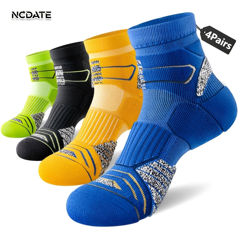 TEMU 4-pair Ankle Socks For Men And Women - Marathon Running Socks With Breathable Mesh Fabric, Short Ankle Socks With Basketball Towel Sole, Feather