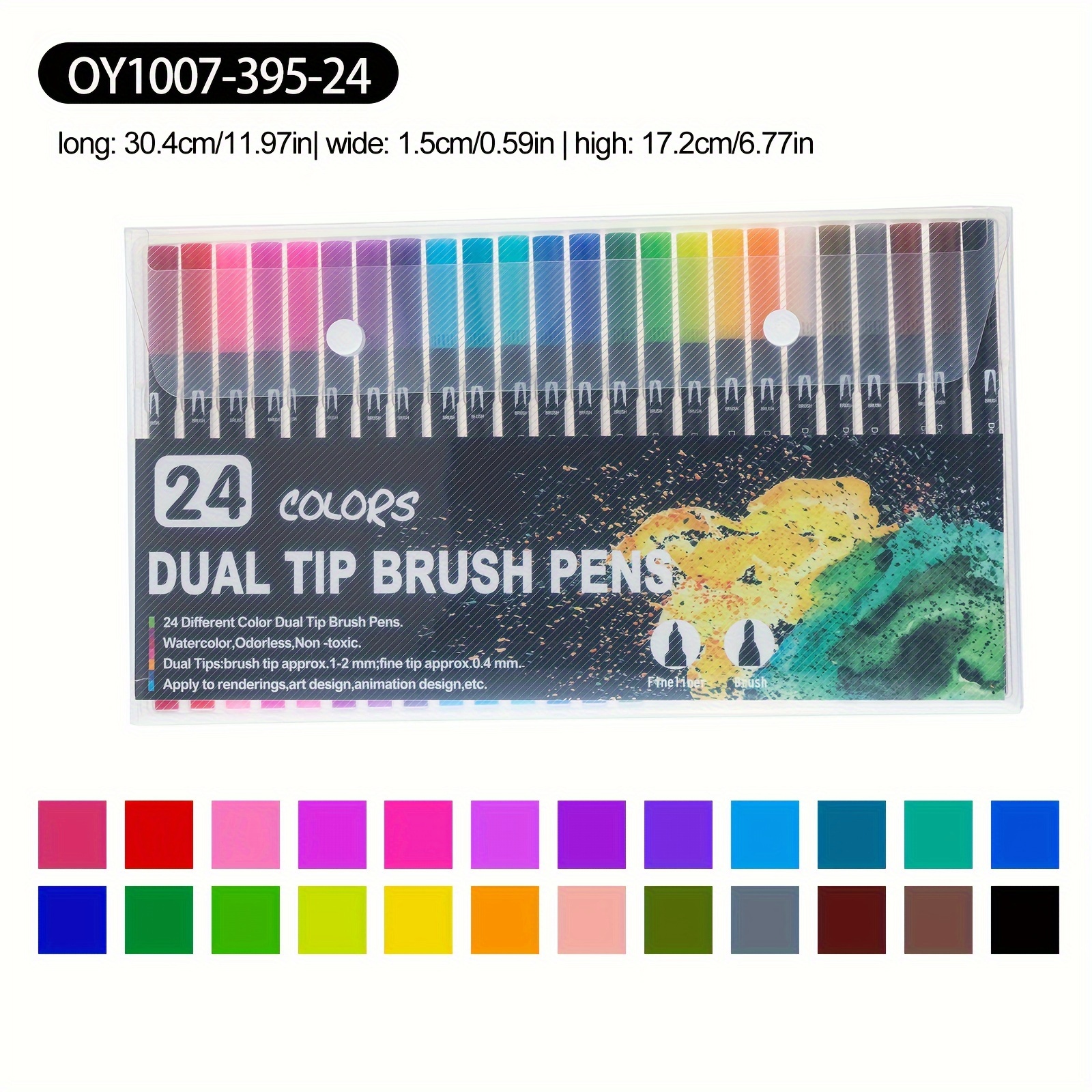 TEMU Double-tipped Markers Set For Artists - 14+ Age Group, Washable Brush & Fine Point Watercolor Pens, Non-toxic, Quick-drying For Drawing & Coloring