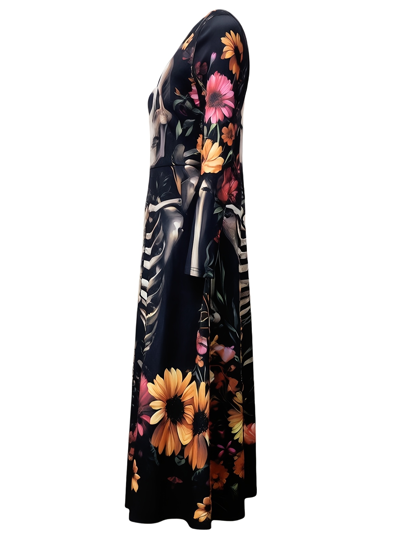 ln2006 halloween autumn new skull print v neck long sleeve   party womens dress