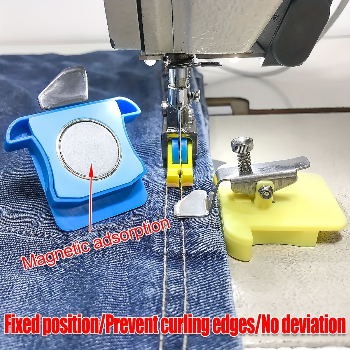 

1pc Adjustable Magnetic Guide For Sewing, Positioning Tool, No Power Required, For Home Sewing Machine Accessories, Supplies, Yellow/blue