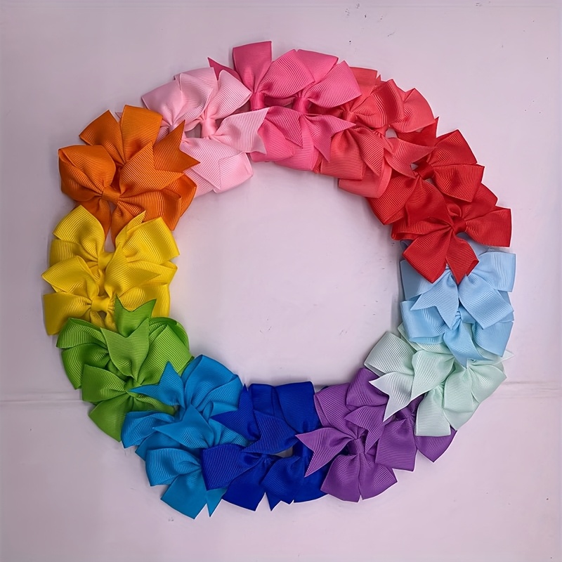 TEMU 62pcs Large Package Elegant Ribbon Bow Headband Set - 3-inch Solid Color Hair Clip, Non-slip, Suitable For Weddings, Dances, Parties, School