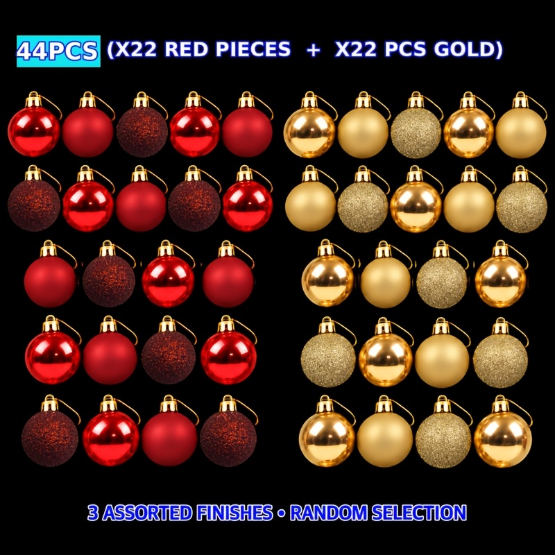 TEMU 44pcs Christmas Ball Set (22pcs Red Balls And 22pcs ) Red And Golden Color- Christmas Decorative Balls, Glossy, Matte, Glittering Textures Mixed