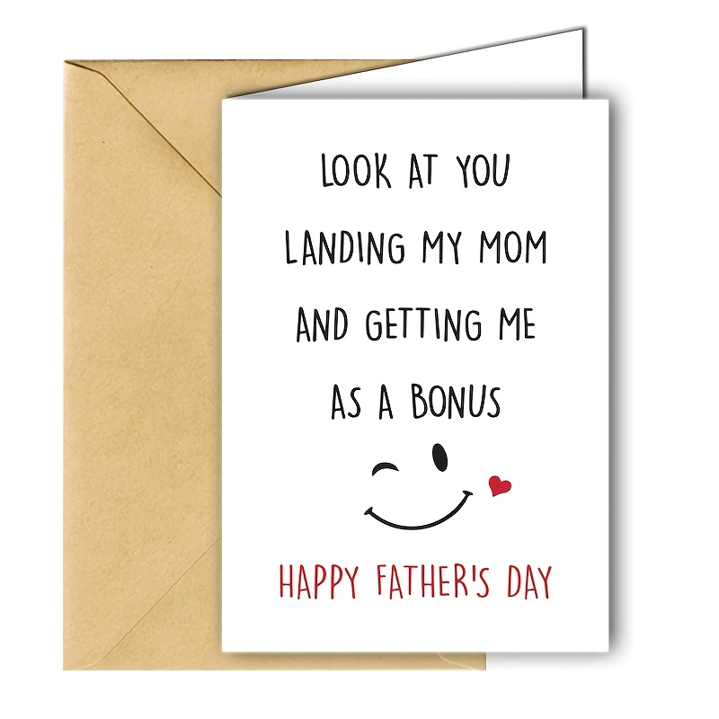 a fathers day gift for a stepson or stepdaughter with an envelope a card for dad on fathers day a fun gift for a stepfather or to reward dad a humorous greeting card