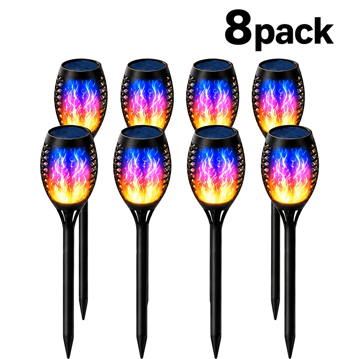 TEMU 16/8pcs Solar Torch Lights Outdoor, Flickering Flame Solar Pathway Lights, Led Garden Lights With Smart Light Sensor Auto For Yard Lawn Patio