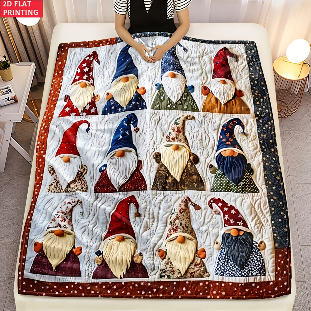 TEMU 2d Flat 1pc Gnome Quilt Design Suitable For Sofa, Bedroom, Living Room, Bed, Couch, Chair Soft And Warm Blanket-lightweight Flannel, Gifts For