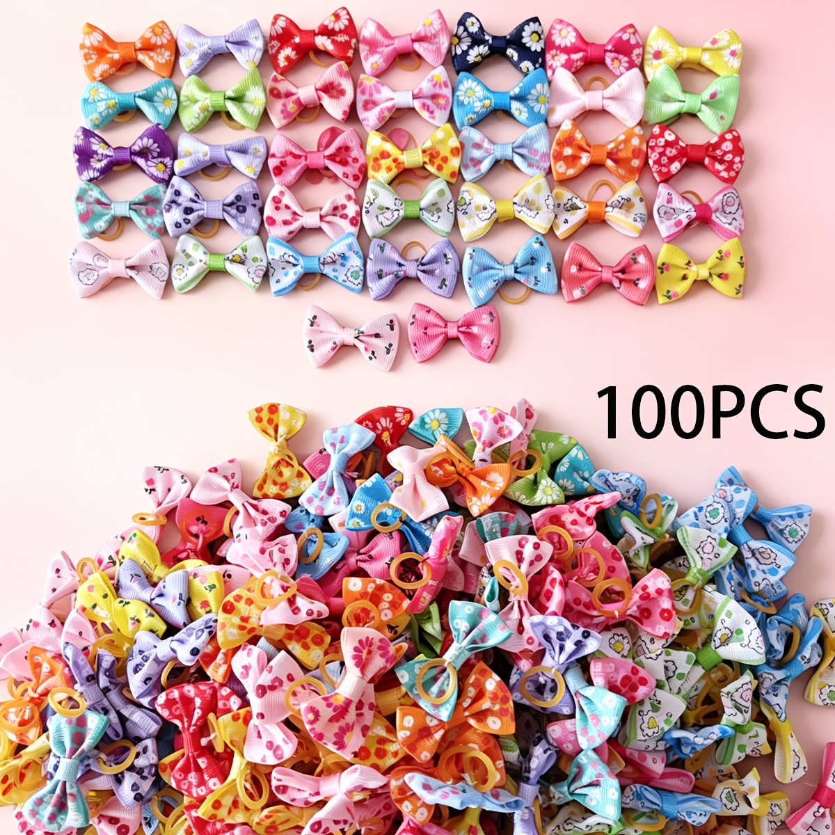 TEMU 100pcs Mixed Pattern Bow Headbands, Pet Dog Hair Accessories, Random Designs, Random Colors