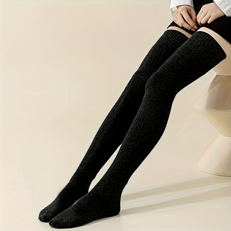 TEMU 1-pair Women' Over-the-knee Compression Socks - Solid Color Thermal , Elastic Suitable For Casual Sports, Daily Wear & Weather, Soft Comfortable