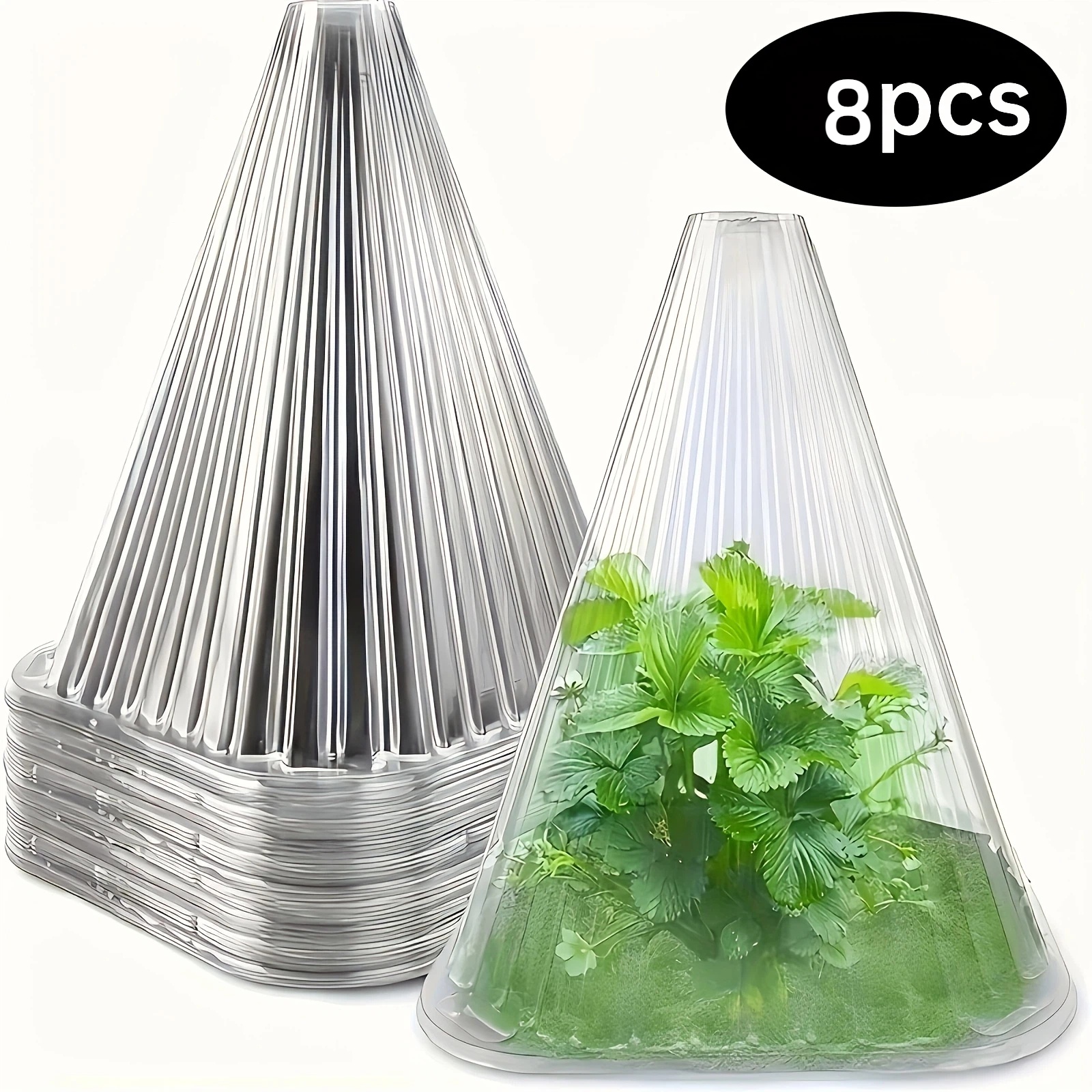 TEMU 8 Large Reusable Clear Plastic Plant Protectors With Vertical , Transmission, Support Plants, Frost, Bird, And Snail Protection, Breathable Mesh