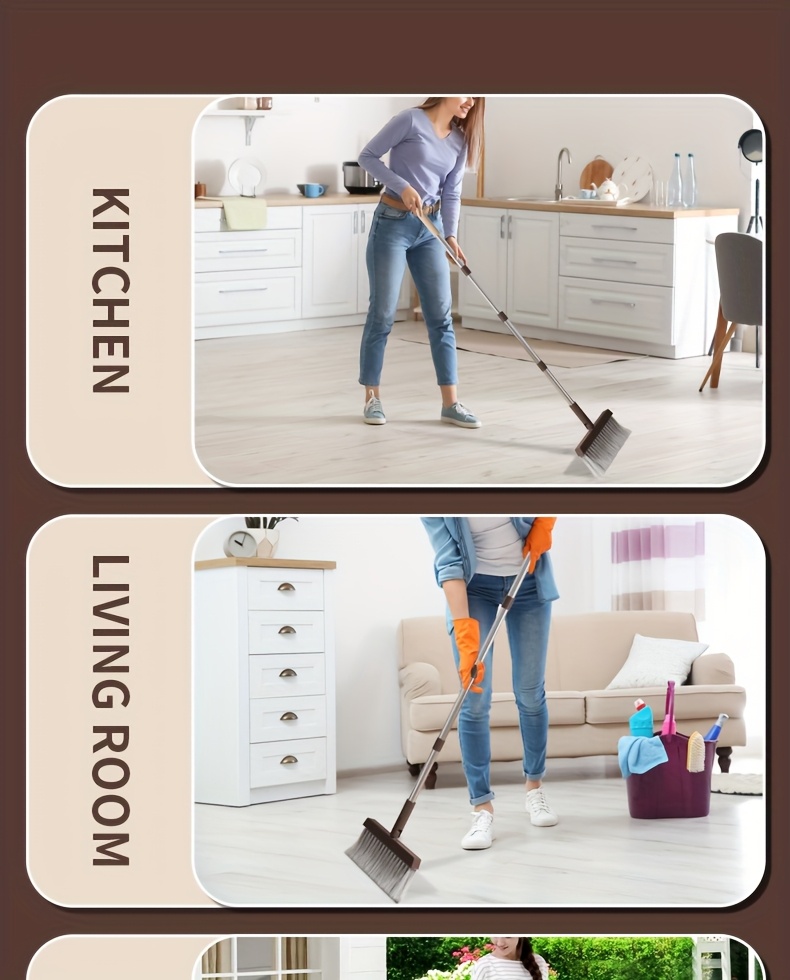 1 set broom and dustpan set combination thickened rotatable folding stainless steel rod durable   broom plastic non stick hair thickened design suitable for pet hair removal bedroom living room courtyard cleaning supplies Product details 12