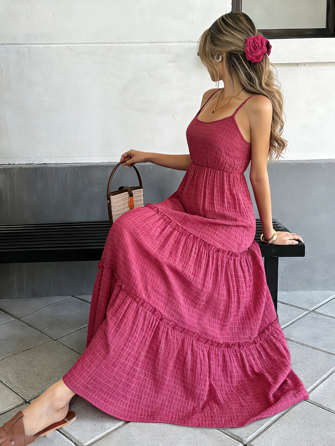 temu pink dresses Girls' Print Long Dress for Vacation * Style, Little Casual Dress for Going  Out, Off-The-Shoulder *