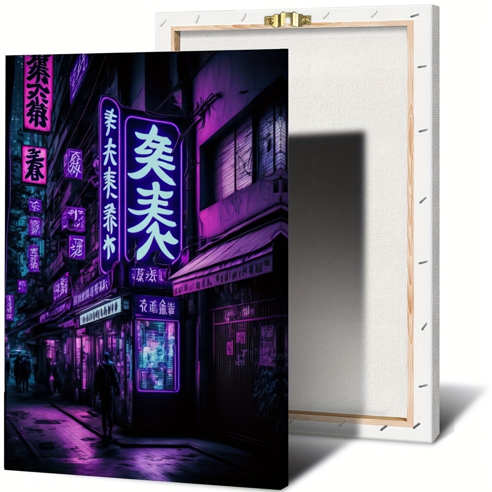 

1pc Framed Canvas Poster, Tokyo Neon Japanese Painting, Canvas Wall Art, Artwork Wall Painting For Gift, Bedroom, Office, Living Room, Cafe, Bar, Wall Decor, Home And Dormitory Decoration