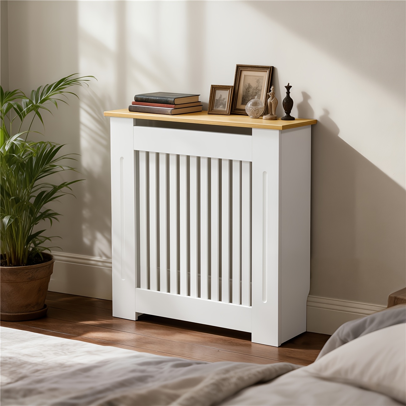 TEMU Armario cubre radiador de 83 cm de , protector decorativo de calentador para el hogar, armario con rejilla y estante para cubrir radiador,