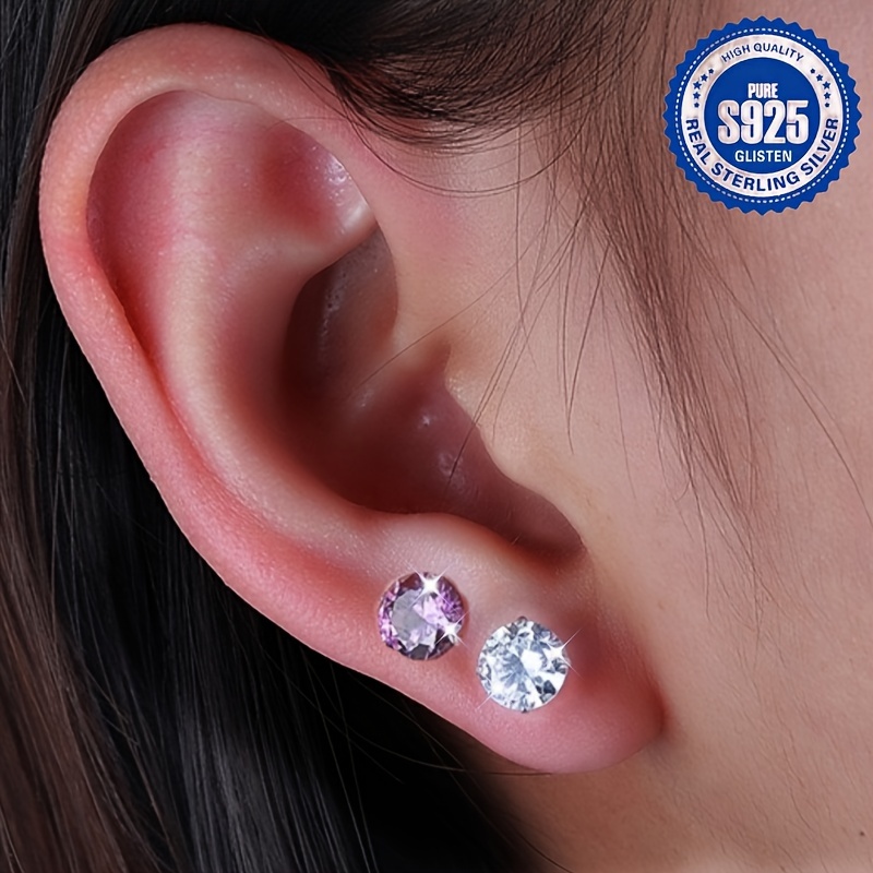 2 Pack S925 CZ Stud Earrings Boho Style Hypoallergenic Jewelry