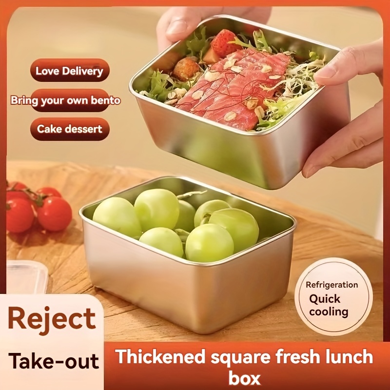 

6pcs Set Stainless Steel Food Storage Containers, Square Bento Boxes With , Reusable, Stackable, Multipurpose Kitchen Organizer For Meat, Fruits, Vegetables - Dishwasher Safe