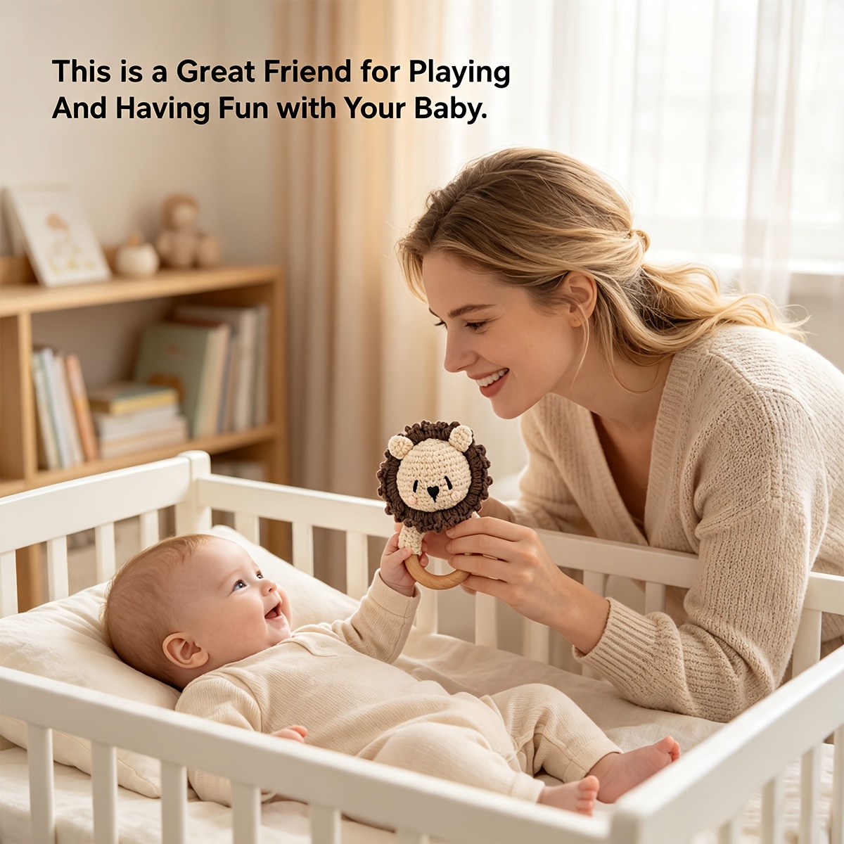 Handmade Baby Rattle, Soft Knitted Toy for Infants