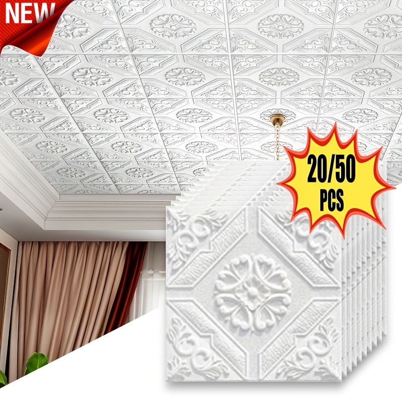 20 Stück/50 Stück, 3 mm Dicke, 3D Wandaufkleber mit XPE-Schaum, selbstklebende, wasserdichte feuchtigkeitsbeständige Deckenaufkleber für Badezimmer, Schlafzimmer, Hintergrund, -Kollisions-Dekoration