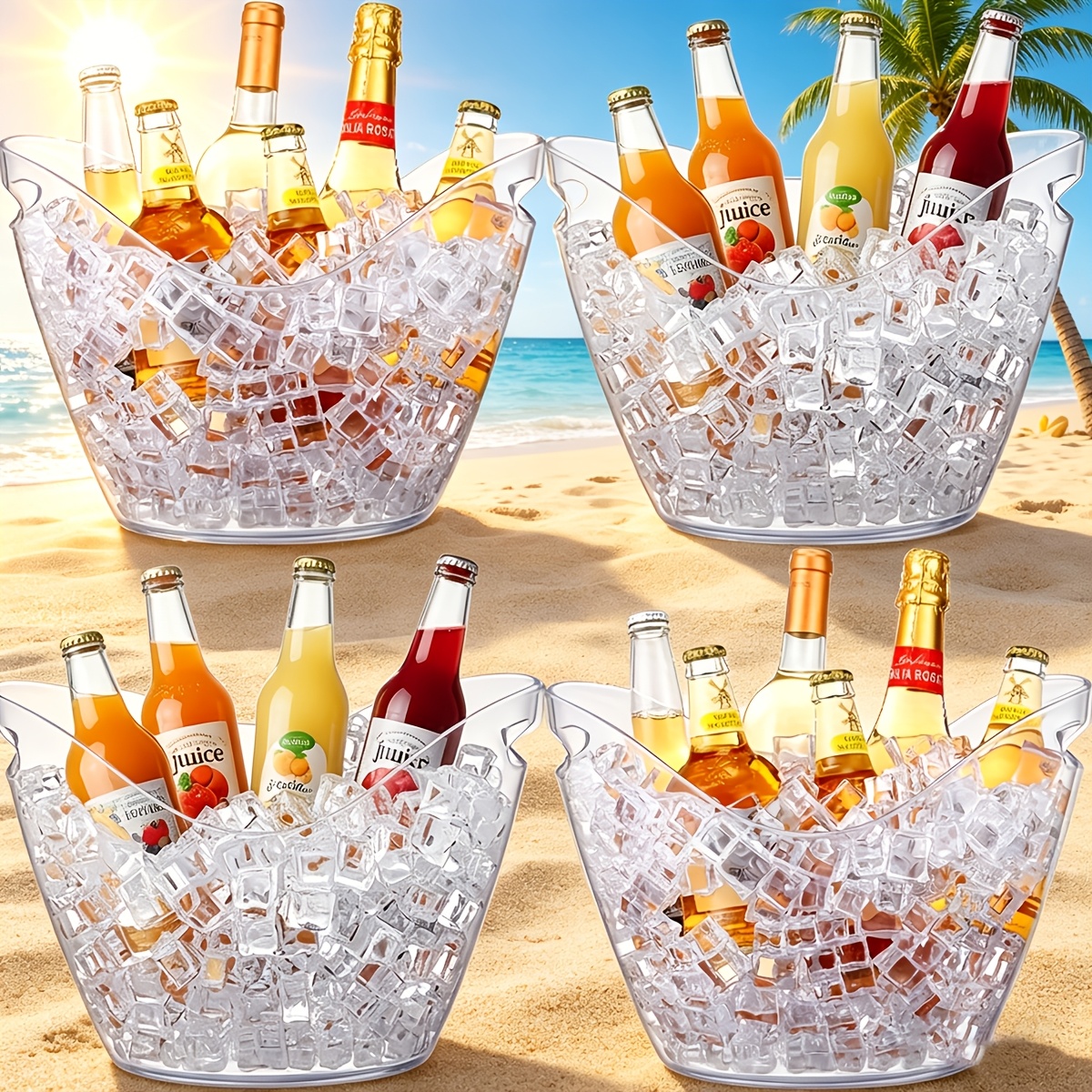 4pcs Large Plastic Ice Buckets, 2gal/8000ml Capacity 4pcs Ice Bucket Set, Suitable For Chilling Beve, Beer, Cocktails, Spirits, Party Wedding Supplies, , Ice Storage