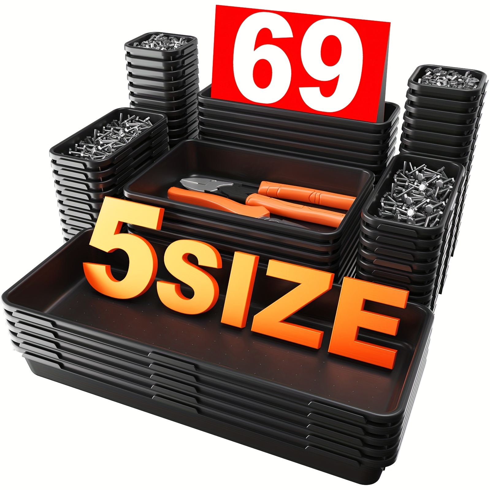 E-shop 46/69-teiliges Werkzeugkasten-Aufbewahrungs- und Trennschalen-Set in 5 Größen, [Schwarz] Schreibtisch-Schubladen-Organizer-Box,