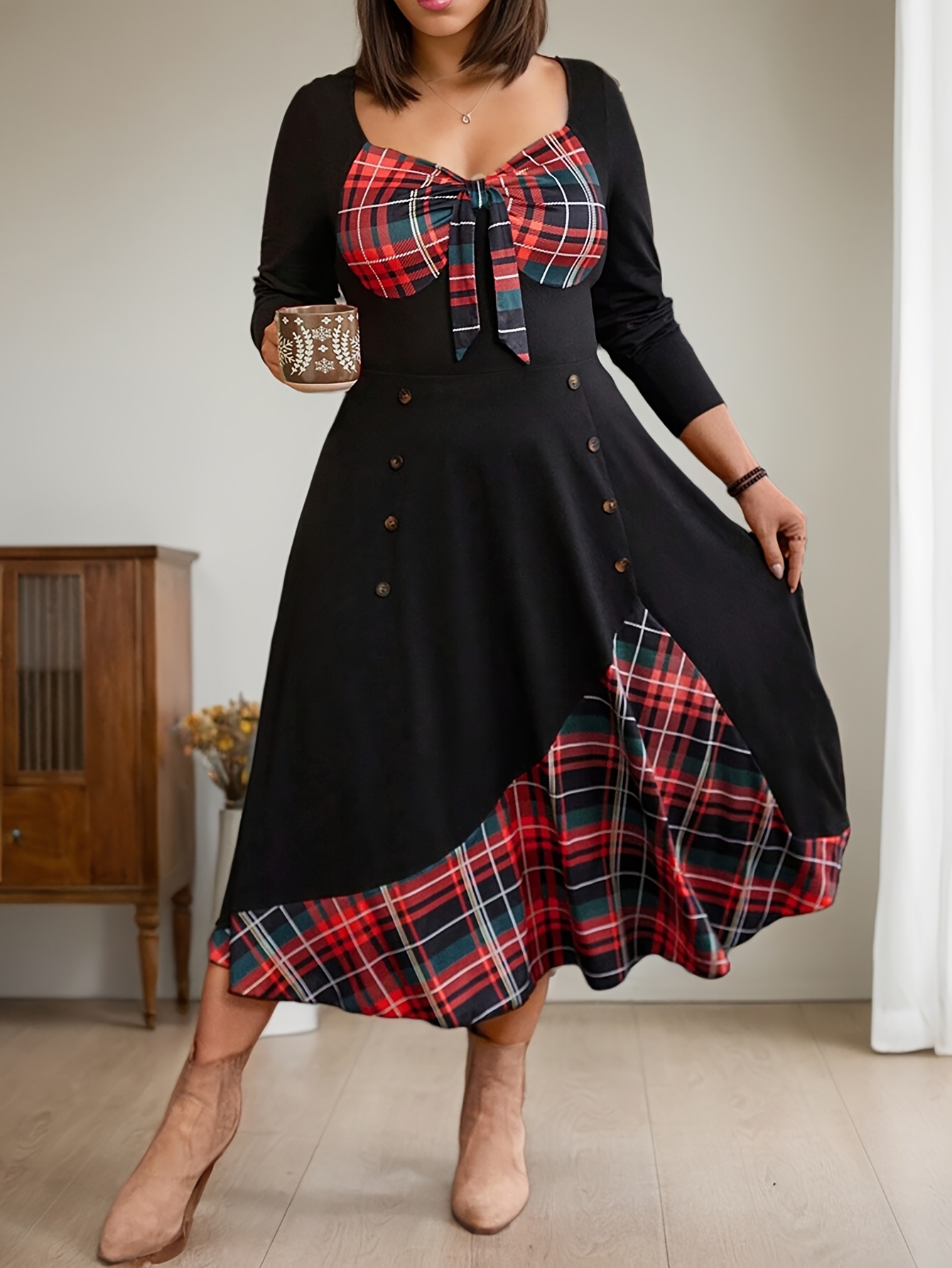 plus size womens plus size elegant black red dress Temu