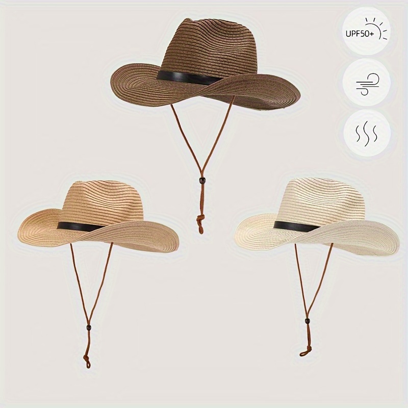 Khaki Mature Foldable Hat, Men's Up Short Brim Panama Beach Fedora Straw Hat for Men,Temu